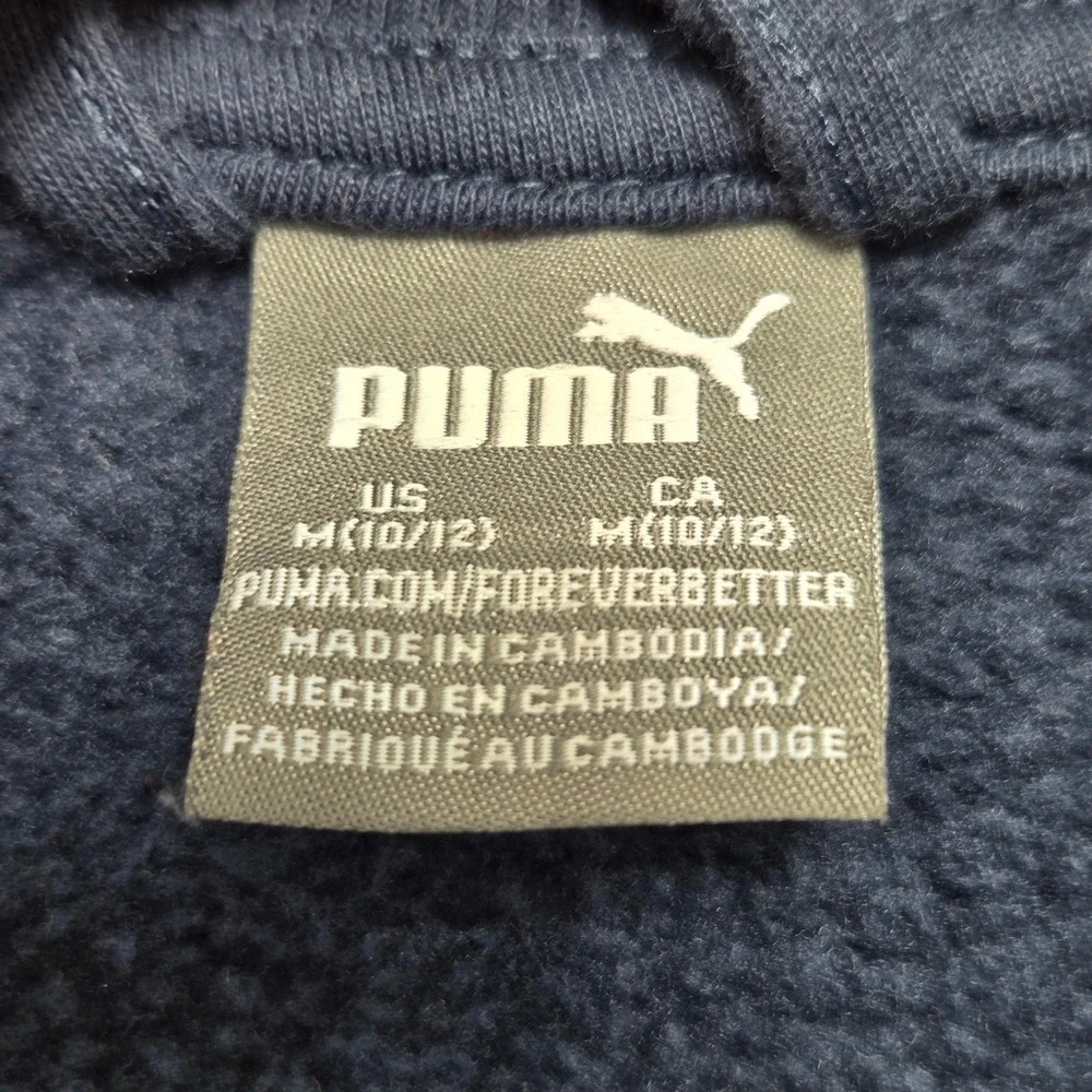 Puma Bomber Jacket Navy Blue Snap Fleece Sport Athletic Kids Size M 10/12